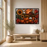 Autumn Pumpkins with Sunflowers by Red Barn Colorful Metal Wall Art