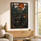 Classic Motorcycle on Winding Mountain Road Colorful Metal Wall Art