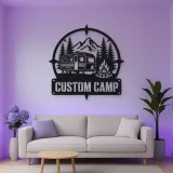 Personalized Travel Trailer Metal Wall Art with Campfire Scene