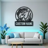 Personalized Largemouth Bass Fishing Metal Wall Art with Hook