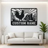 Personalized Rooster Farm Metal Wall Art with Barn Scene