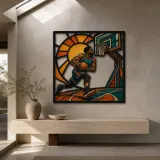 Basketball Player Driving toward the Hoop Colorful Metal Wall Art
