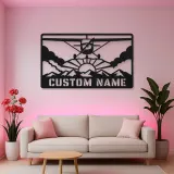 Personalized Propeller Airplane Metal Wall Art with Mountains