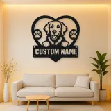 Personalized Retriever Dog Heart Metal Wall Art with Paw Prints