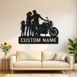 Personalized Modern Motorcycle Family of Four Metal Wall Art