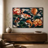 Buntes Koi-Teich-Metallschild mit Lotusblumen und Mond