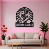 Personalized Barber Metal Wall Art with Scissors and Razor