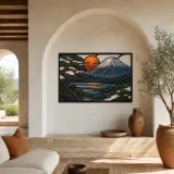 Mount Fuji with Pine Tree and Copper Sunset Colorful Metal Wall Art