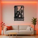 Personalized Double Bass Music Metal Wall Art with Vintage Microphone