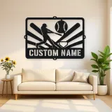 Personalized Baseball Batter Metal Wall Art with Ball Diamond