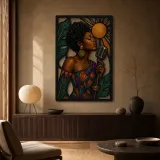 Afro Jazz Singer with Vintage Microphone and Sun Colorful Metal Wall Art