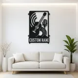 Personalized Double Bass Music Metal Wall Art with Vintage Microphone