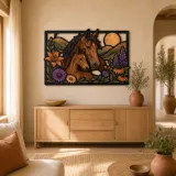 Mare and Foal with Colorful Wildflowers Metal Wall Art