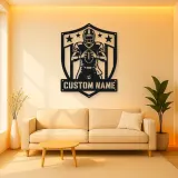Personalized Football Player Stars and Stripes Shield Metal Wall Art