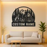 Personalized Family of Five Camping Motorcycle Metal Wall Art