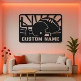 Personalized Football Helmet Metal Wall Art with Goalposts