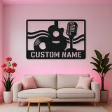 Personalized Vinyl Record Metal Wall Art with Vintage Microphone