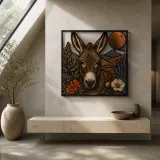 Donkey with Mountain Wildflowers and Copper Moon Colorful Metal Wall Art