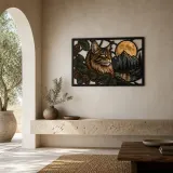 Maine Coon Cat in Mountains beneath Full Moon Colorful Metal Wall Art