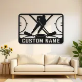 Personalized Ice Hockey Metal Wall Art with Crossed Sticks