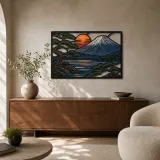 Monte Fuji con Pino e Sole di Rame Insegna in Metallo Colorata