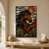 Bay Horse Portrait in Southwest Desert Colorful Metal Wall Art