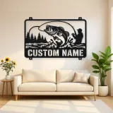 Personalized Fisherman and Bass Metal Wall Art