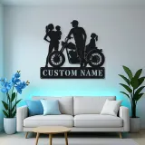 Personalized Motorcycle Family with Seated Daughter Metal Wall Art