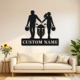 Personalized Helmet Holding Motorcycle Couple Metal Wall Art