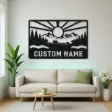 Personalized Speedboat Metal Wall Art with Mountain Lake