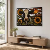 Holstein Cow with Sunflowers by Rustic Barn Colorful Metal Wall Art