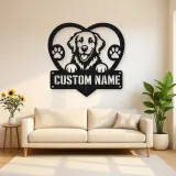 Personalized Retriever Dog Heart Metal Wall Art with Paw Prints