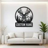 Personalized Buck Deer Metal Wall Art with Forest Landscape