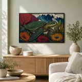 Sea Turtle with Coral and Ocean Wave Colorful Metal Wall Art