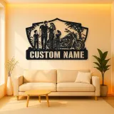 Personalized Family of Four Cruiser Motorcycle Metal Wall Art