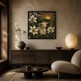 Spring Lamb with White Lilies at Sunrise Colorful Metal Wall Art