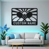 Personalized Pickleball Paddle Metal Wall Art with Sunrise
