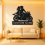 Personalized Two Rider Motorcycle Couple Metal Wall Art