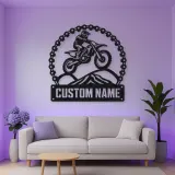 Personalized Motocross Rider Metal Wall Art with Mountain Jump