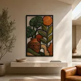 Mid Century Monstera Plants in Patterned Pot Colorful Metal Wall Art