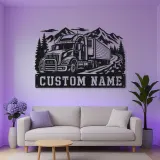Personalized Refrigerated Semi Truck Mountain Metal Wall Art