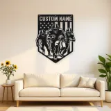 Personalized Three Football Players American Flag Metal Wall Art