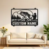 Personalized Fisherman and Bass Metal Wall Art