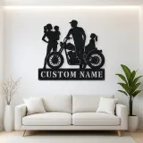 Personalized Motorcycle Family with Seated Daughter Metal Wall Art