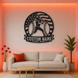 Personalized Female Softball Batter Round Flag Metal Wall Art