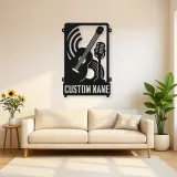 Personalized Double Bass Music Metal Wall Art with Vintage Microphone