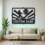 Personalized Baseball Batter Metal Wall Art with Ball Diamond