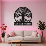 Personalized Family Tree Metal Wall Art with Heart Details