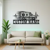 Personalized Side View Ambulance Heartbeat Metal Wall Art