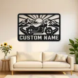 Personalized Cruiser Motorcycle Metal Wall Art with Mountain Road